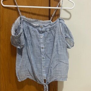 Chic Blue Striped Off-Shoulder Blouse